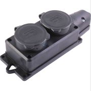 Колодка для удлинителя универсал каучук, 2 розетки, однофазная 16А, с/з c заглушкой, черная, (шт.)